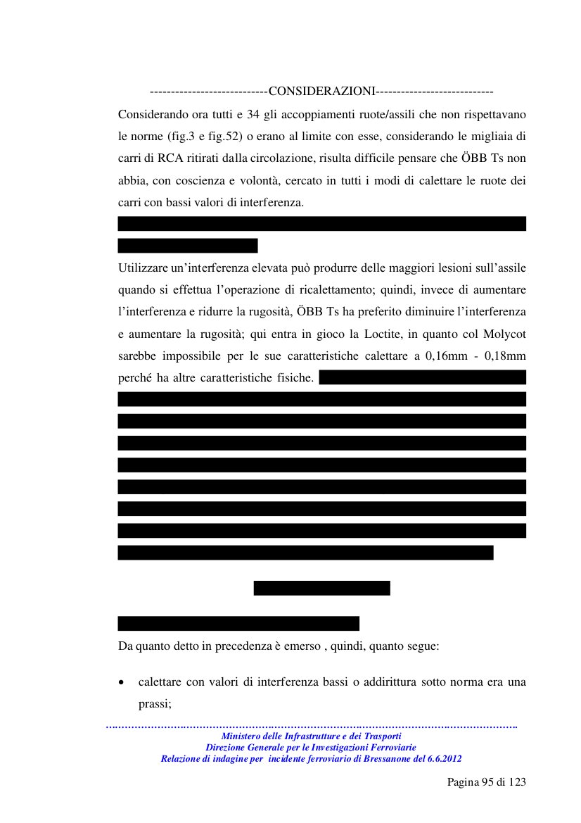 Pagina 99 censurata da Relazione Organismo Investigativo Ministeriale incidente Bressanone 6-62012